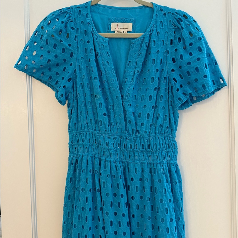Anthropologie Teal Eyelet Maxi Dress - Picture 2 of 7